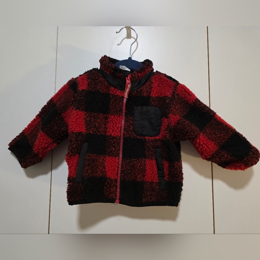 Wonder Nation Red and Black Checkered Kids Puffer Jacket